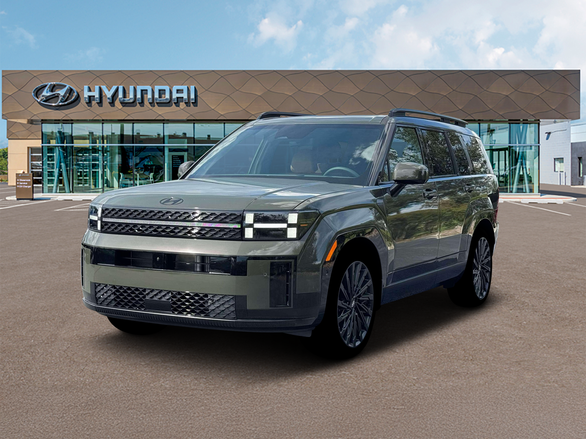 2026 Hyundai SANTA FE Calligraphy in Rockwood Green — front three-quarter view