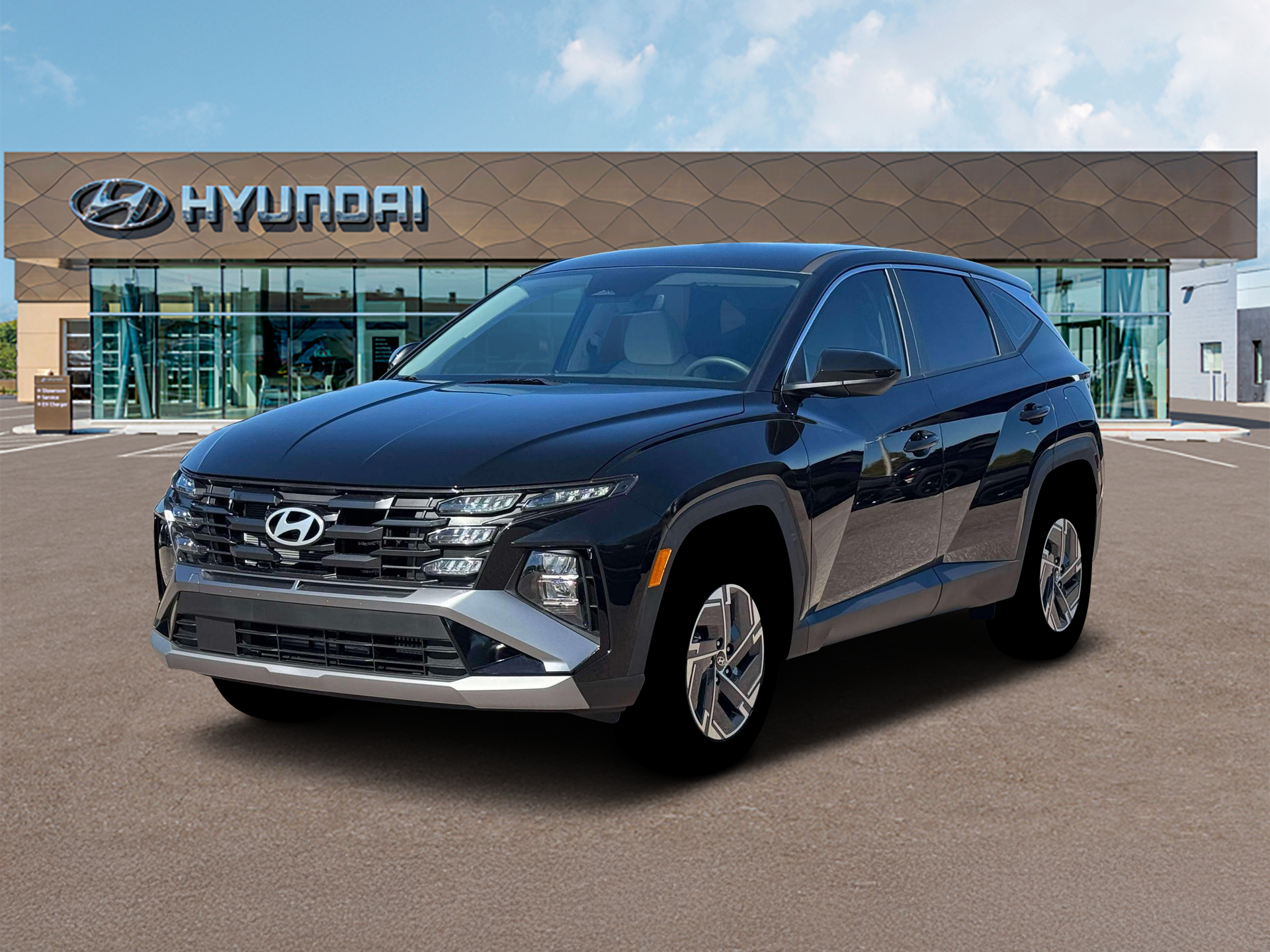 2026 Hyundai TUCSON HYBRID Blue SE in Ash Black — front three-quarter view