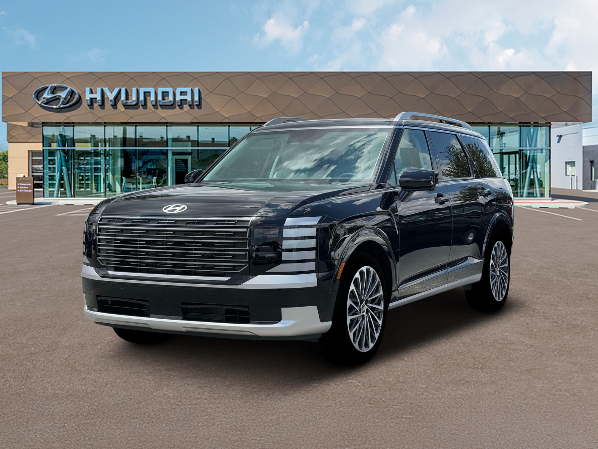 2026 Hyundai PALISADE Calligraphy in Abyss Black Pearl — front three-quarter view